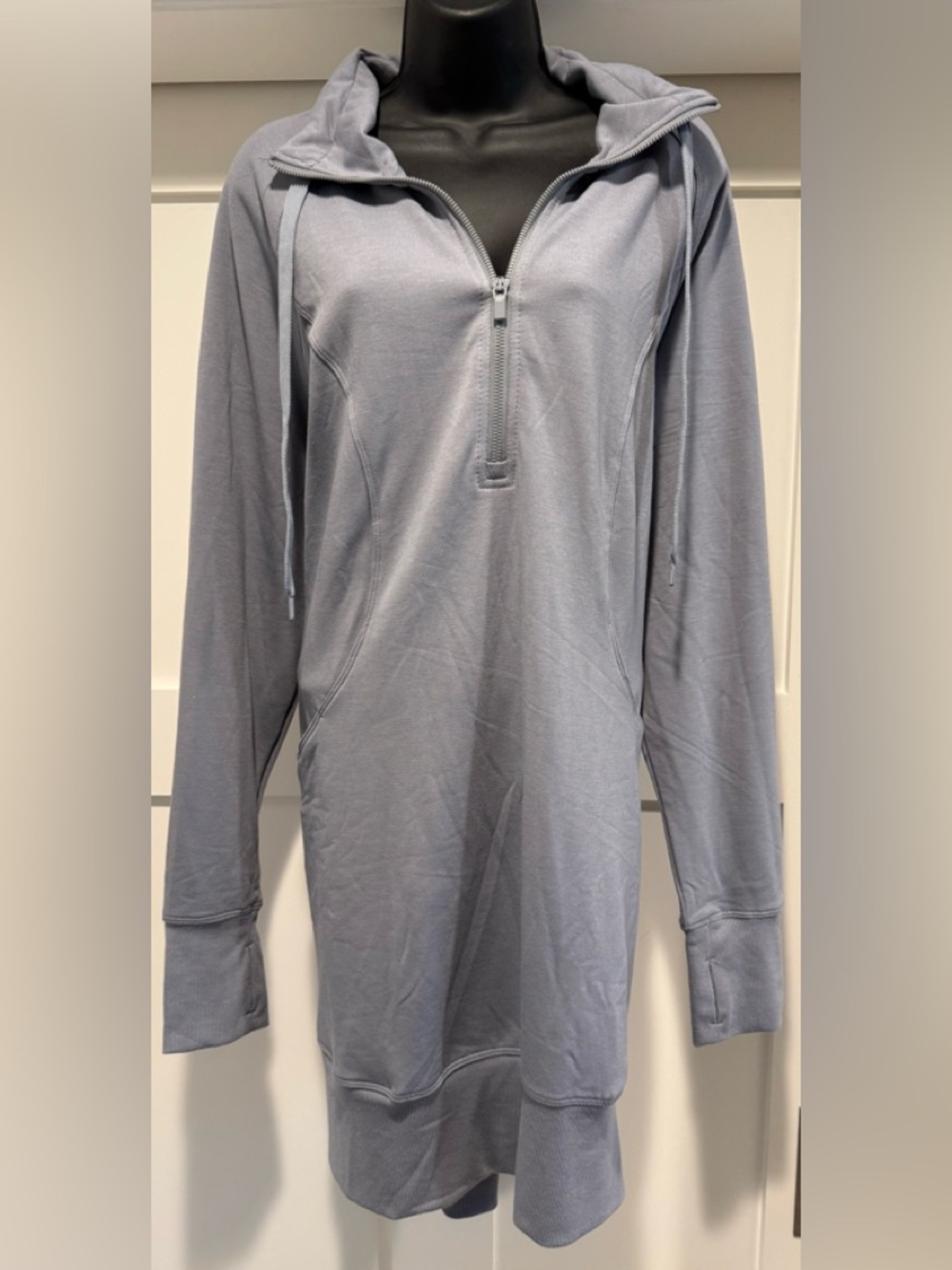 Light Blue Half-Zip Sweatshirt Dress